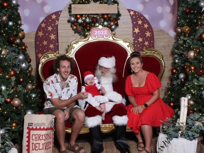 Hayden, Sarah and Fin Baumann with Santa: Sugarland 2022- Bundaberg. Sent in by Sarah Baumann.