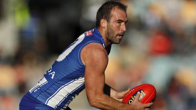 HOBART, AUSTRALIA - JUNE 26: Ben Cunnington of the Kangaroos in action during the 2021 AFL Round 15 match between the North Melbourne Kangaroos and the Gold Coast Suns at Blundstone Arena on June 26, 2021 in Hobart, Australia. (Photo by Dylan Burns/AFL Photos via Getty Images)