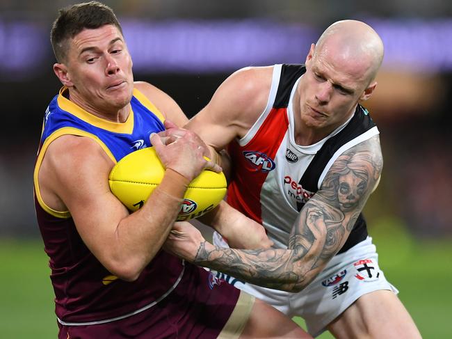 Dayne Zorko and Zak Jones were both ruled out of the game at three-quarter time. Picture: AFL Photos/Getty Images