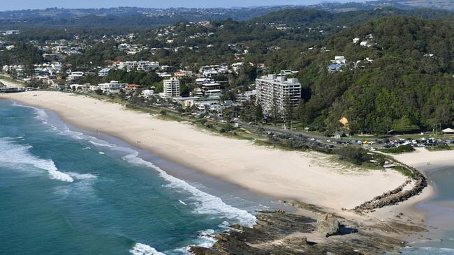 Aerial view of Currumbin Beach on the Gold Coast. (AAP Image/Dave Hunt)