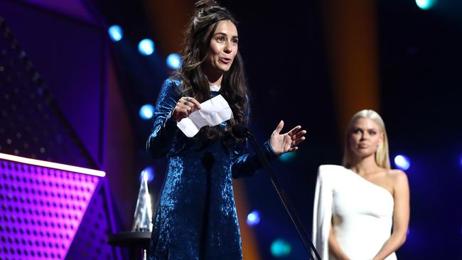 Amy Shark accepts the ARIA Award for Best Pop Release at the 2020 ARIAs. Picture: Brendon Thorne/Getty Images