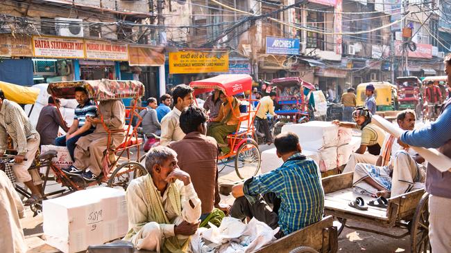 The bustling streets of Old Delhi, India.