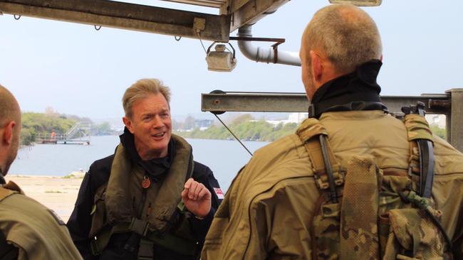 Sir Nick Hine with the UK marines fleet diving group at Hayling Island. “That was looking at how we do mine warfare in a different way,” he said. Picture: Supplied