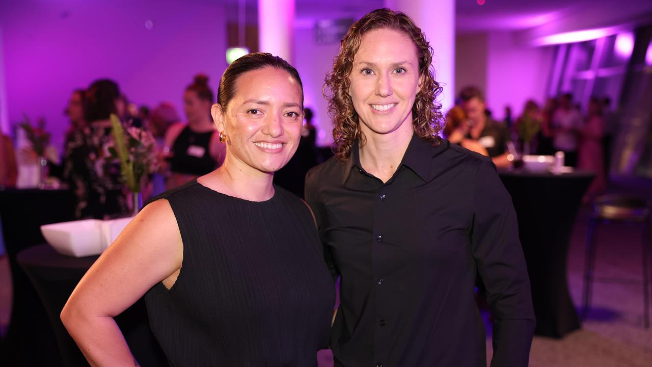 Jess Harlen and Karina Brown at the Gold Coast Bulletin Women of the Year Awards 2024 launch at Gold Coast Convention and Exhibition Centre. Picture, Portia Large.