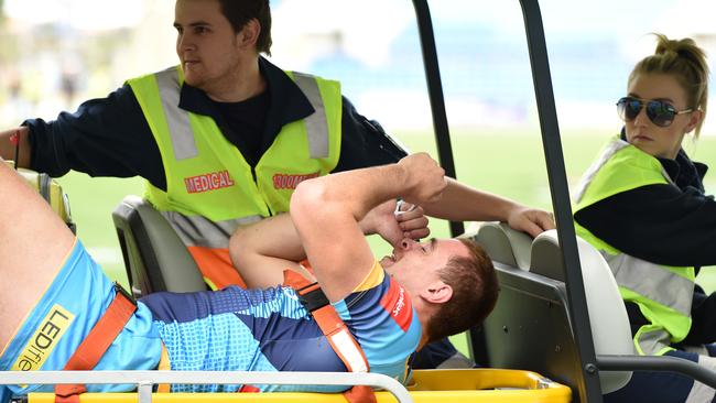 Nathan Davis is gone for the season after his shocking leg injury. Picture: AAP