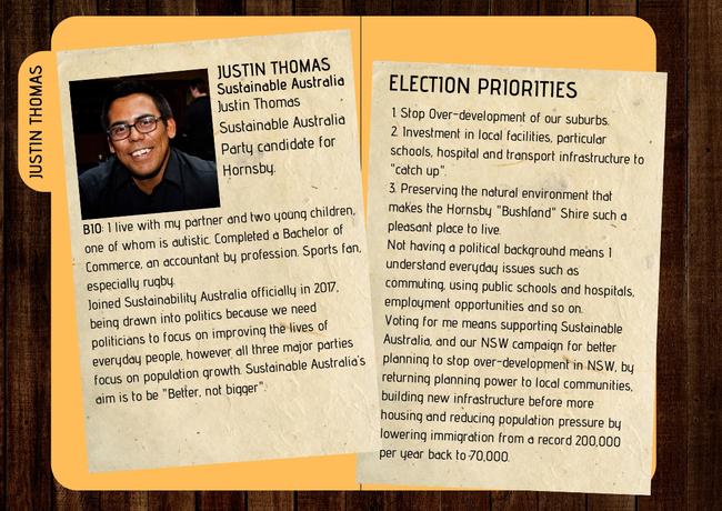 Sustainable Australian candidate Justin Thomas