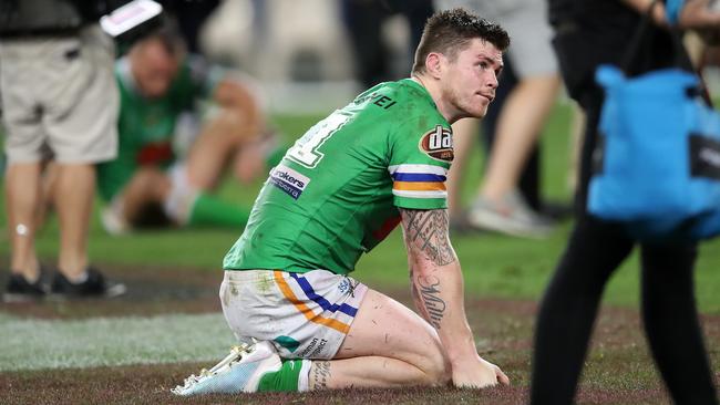 Canberra Raiders players John Bateman dejected after losing to the Sydney Roosters in the 2019 NRL Grand Final at ANZ Stadium. Picture. Phil Hillyard