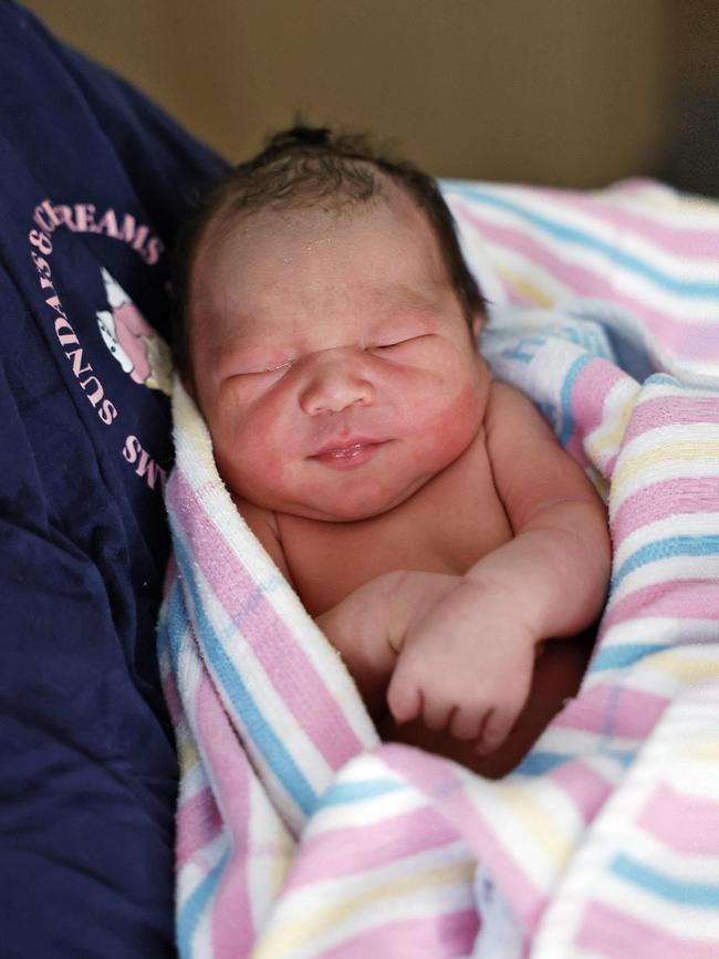 The barely one-day-old is the first baby to be born in NSW this year, at 12.32am on January 1. Picture: Sam Ruttyn