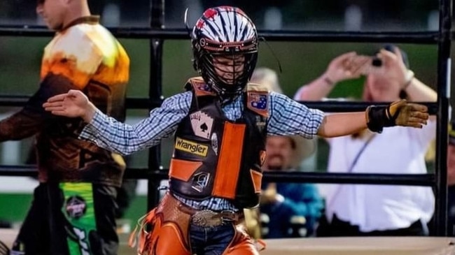 Angus Hollands does a celebration dance at the Maryborough Professional Bull Ride in 2022. Angus' favourite place to ride bulls is in his hometown of Maryborough. PHOTO: Supplied