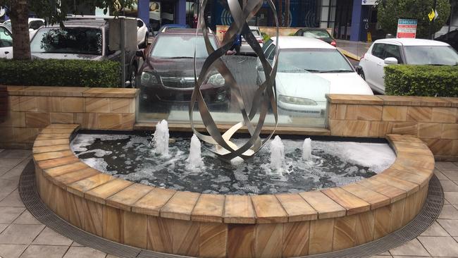 The fountain at Fountain Plaza where a group of girls went wild during a HSC prank.