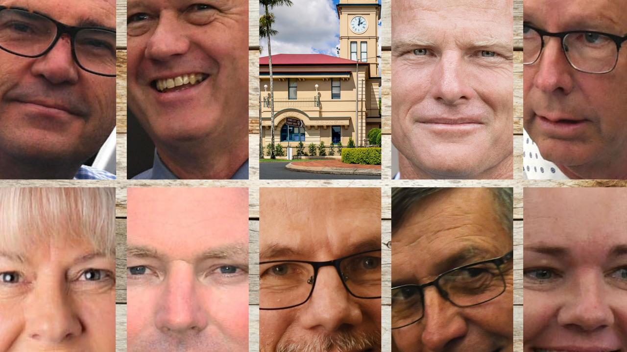 Gympie Regional Councillors (clockwise from left) Bruce Devereaux, Warren Polley, Town Hall, Mayor Glen Hartwig, Bob Fredman, Jess Milne, Deputy Mayor Hilary Smerdon, Dan Stewart, Shane Waldock and Dolly Jensen.