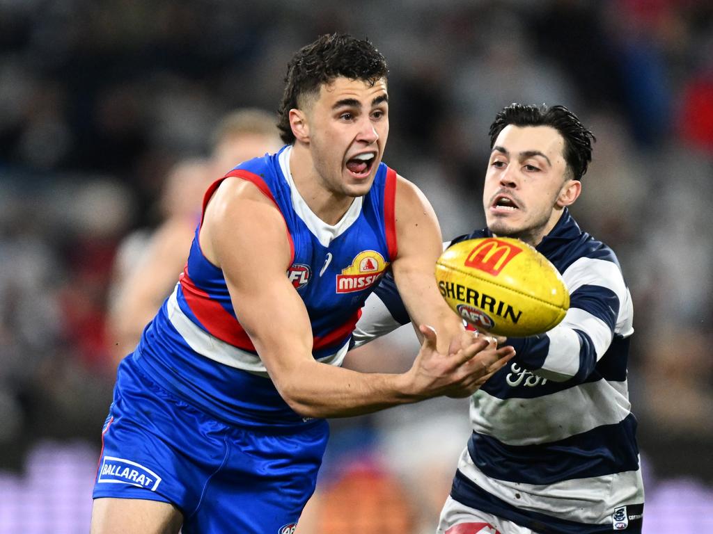 Joel Freijah leads Brad Close to the ball. Picture: Daniel Pockett/Getty Images