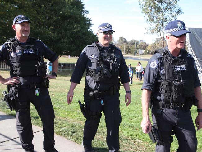 There is a visible security presence in Canberra. Picture Kym Smith