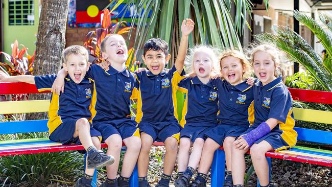 Prep students from St Peter's Church, Caboolture (left to right) Jack Walters, Corbin Sylvester, Karter Runge, Lauren Holmes, Lorelei Proctor and Ava Powell, Tuesday, June 9, 2020 - Picture: Richard Walker