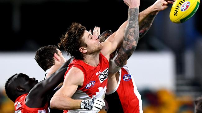 Dane Rampe wore a glove to protect his injured hand. Picture: Getty Images