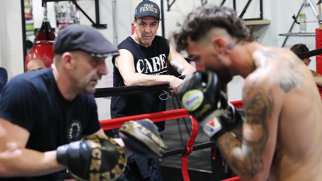 Jeff Fenech watches on as Jack Brubaker trains ahead of his fight with Tim Tszyu. Picture Rohan Kelly