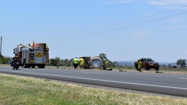 A truck lost its milk trailer on the Warrego Hwy at College View on Tuesday. Photo: Hugh Suffell