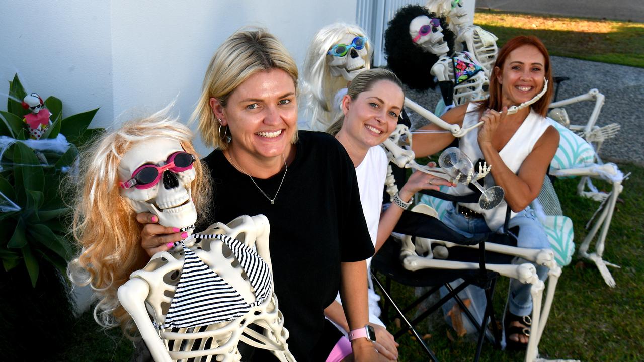 Nikki Beetham, Alix Aurish and Monique Menzie, three of the Term 4 Mums, with their Halloween creations. Picture: Evan Morgan