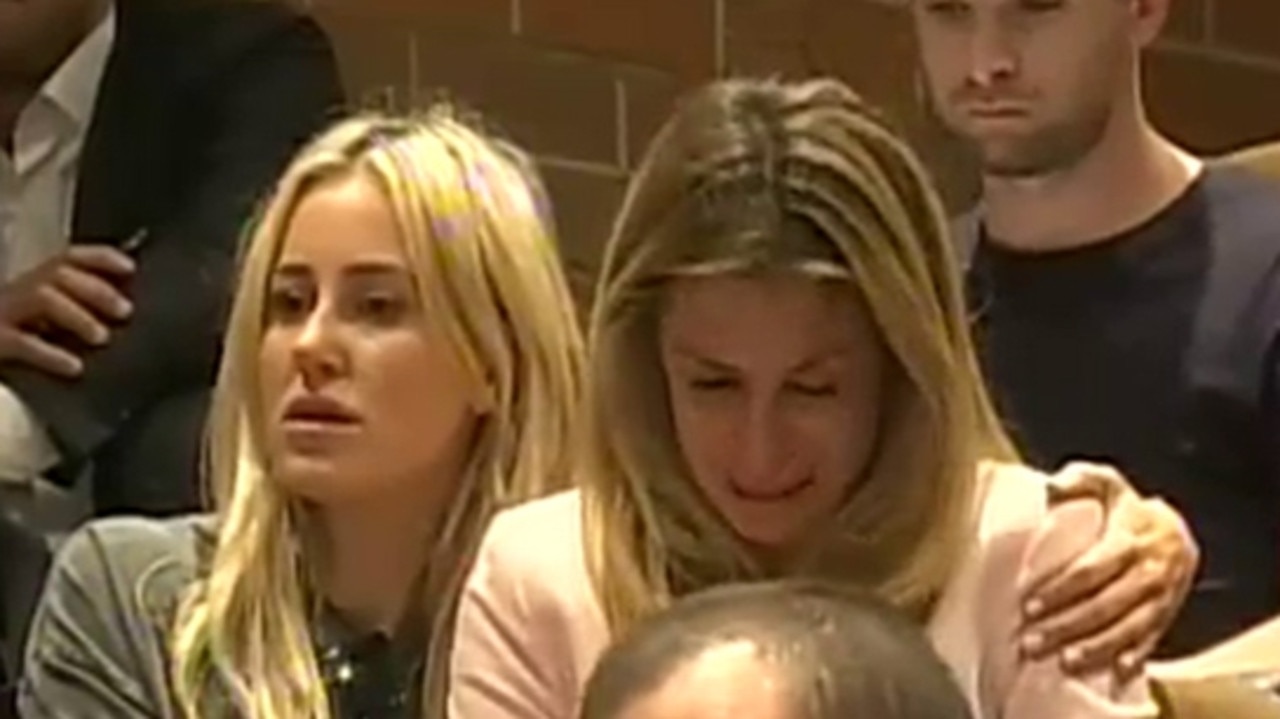 Jacenko (left) comforts Candice Warner at her husband David Warner's press conference.