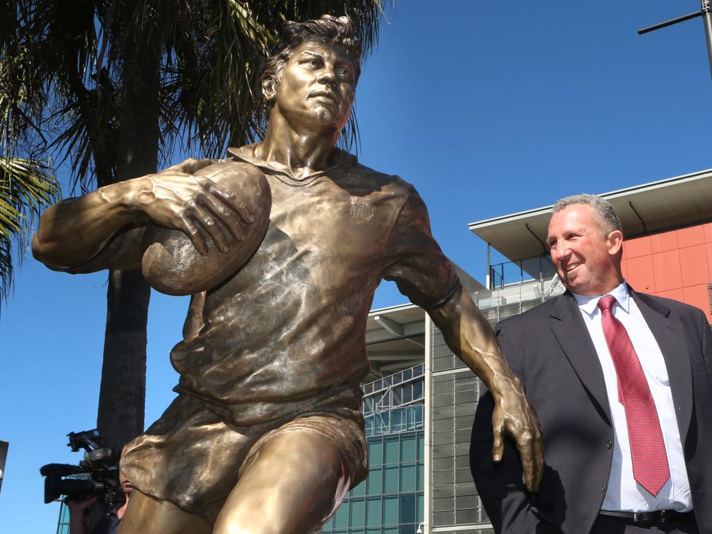 Brad Beetson at the unveiling of the statue of his father, rugby league player Arthur Beetson, at Suncorp Stadium. Picture: News Corp