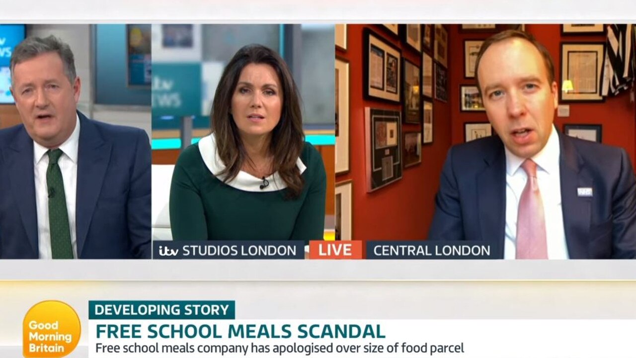 UK Health Secretary Matt Hancock appeared on Good Morning Britain. Picture: Twitter/@piersmorgan