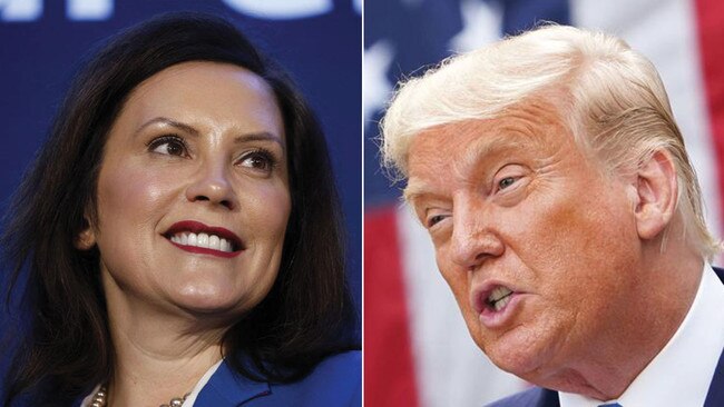 Michigan Governor Gretchen Whitmer, left, and US President Donald Trump