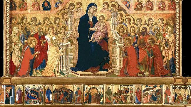 Maesta, Duccio di Buoninsegna, detail of the reconstruction of the front of the altarpiece.