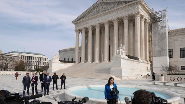 Jena Griswold, the Secretary of State of Colorado, outside US Supreme Court after oral arguments on Trump’s challenge to a Colorado ruling barring him from the state’s primary ballot. Picture: AFP