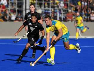 FAST BREAK: Kookaburras player Tom Craig goes on the attack in the opening Test against New Zealand at Kalka Shades. Picture: Allan Reinikka ROK050919ahockey1