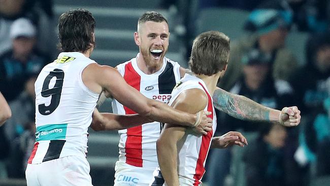 Tim Membrey celebrates another goal with his teammates. Picture: Sarah Reed