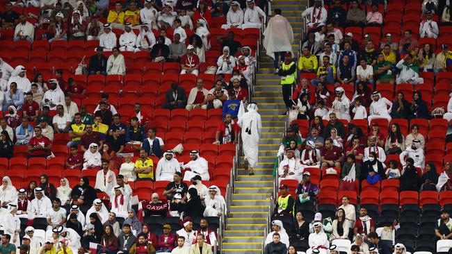 AL KHOR, QATAR - NOVEMBER 20: Empty seats are seen in the stands among Qatar fans during the FIFA World Cup Qatar 2022 Group A match between Qatar and Ecuador at Al Bayt Stadium on November 20, 2022 in Al Khor, Qatar. (Photo by Francois Nel/Getty Images)