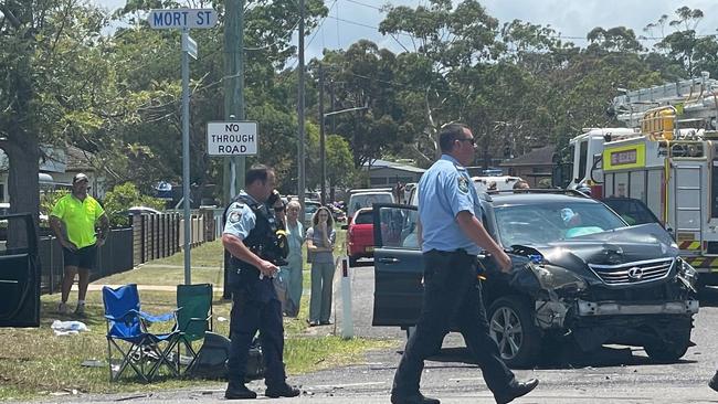 Merrett’s SUV after the crash at the intersection of Mort St and George Evans Rd, Killarney Vale. Picture: NewsLocal