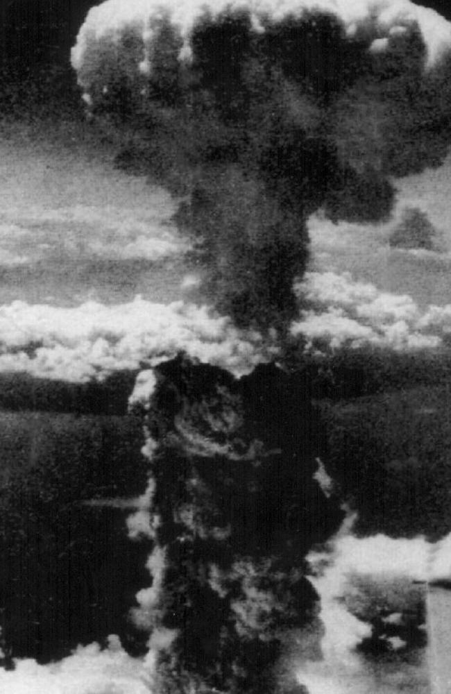 The Mushroom cloud over Hiroshima after the atomic bomb was dropped on August 6, 1945