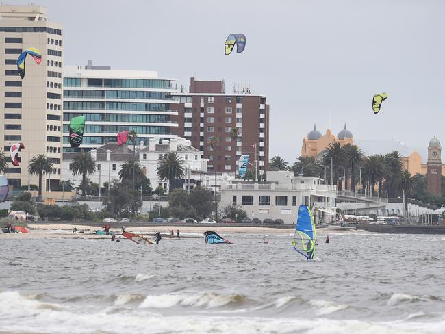 Several beaches in Port Phillip Bay including South Melbourne Life Saving Club, St Kilda and Elwood, were closed due to poor water conditions Picture: Jason Sammon.