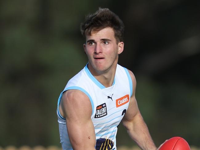 MELBOURNE, AUSTRALIA - June 02: Archer Day-Wicks of the Pioneers in action during the 2024 Coates Talent League U18 Boys Round 10 match between Bendigo Pioneers and Gippsland Power at La Trobe University on June 02, 2024 in Melbourne, Australia. (Photo by Rob Lawson/AFL Photos)