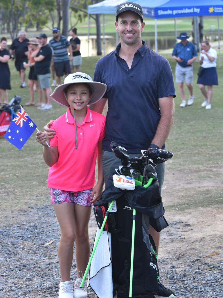 The Gold Coast's Emilia Patrizi and Barrie Manning at the Rockhampton Golf Club in the lead-up to the US Kids Golf Foundation Australian Open being played on September 27 and 28.