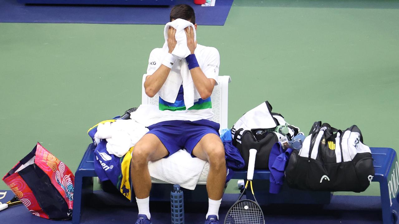 Novak Djokovic was emotional well before the end of the match. Picture: Getty Images