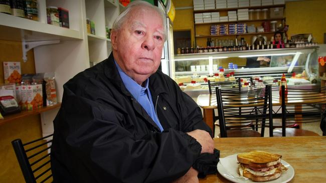 Longley, who used to be pals with murdered man Des Moran, at his favourite cafe in Ascot Vale.