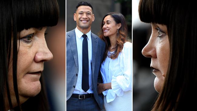 Rugby Australia CEO Raelene Castle and Israel Folau with his wife Maria. Pictures: File