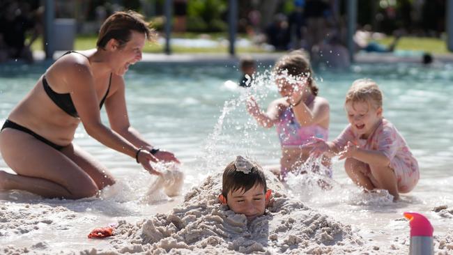 Carol Lindner with three-year-old daughter Zara, and nephew Cody, 10, and niece Mia Lindner, 8. Picture: Nuno Avendano