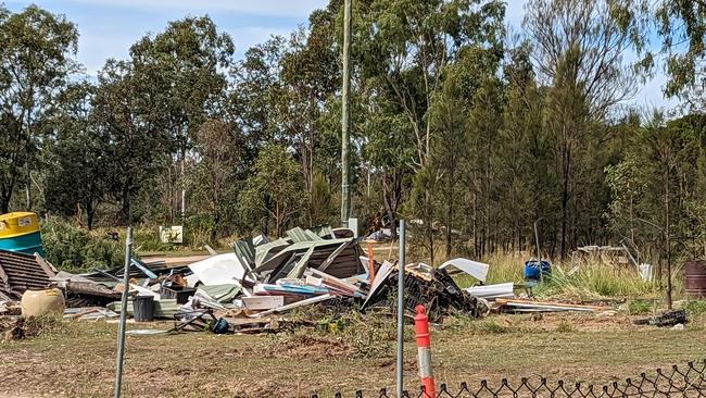 Demolition at the Deebing Spring site after its First Nations occupants were evicted this morning, May 2. Picture: Nicola McNamara