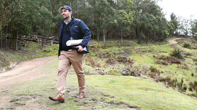 Mount Wellington Cableway Company CEO Adrian Bold at the site of the proposed base station in Wellington Park. Picture: SAM ROSEWARNE