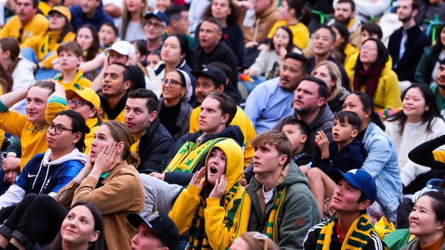 Fans at the Sydney FIFA Fan Festival watch the Matildas World Cup quarter-final being played in Brisbane. Picture: Getty