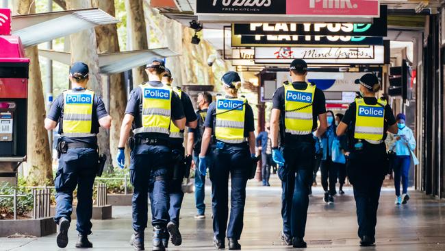 Police patrol in Melbourne. Picture: Chris Putnam/Future Publishing via Getty Images