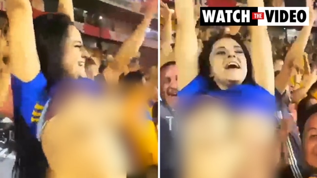 Viral Moment Excited Soccer Fan Flashes Boobs To Stadium Daily Telegraph