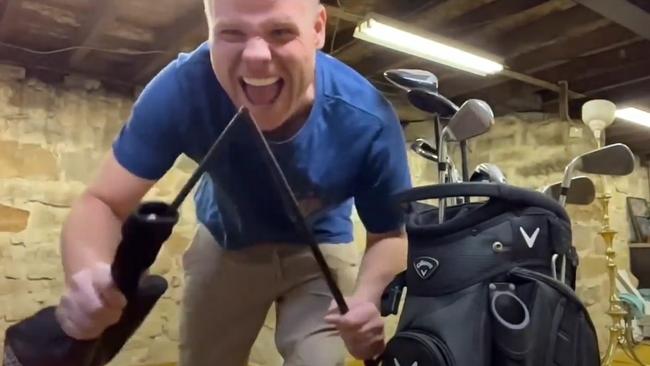 The court viewed a video clip of Taylor Auerbach breaking Steve Jackson's golf clubs which had been posted to social media. Picture: Instagram