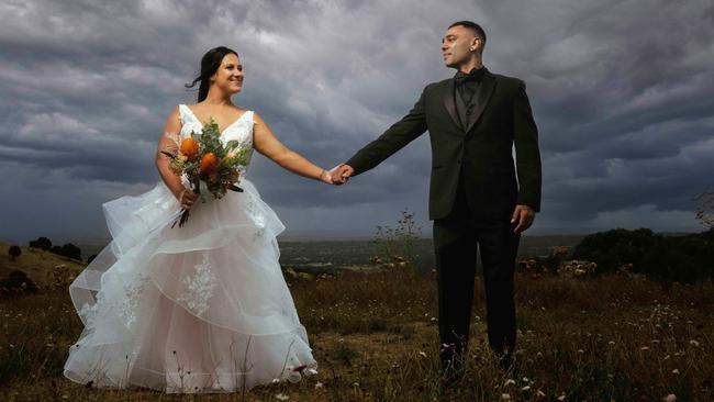 Picture perfect: Tahlia and Harley on their wedding day. Photographers: Colleen Strangways and Reece McArdle