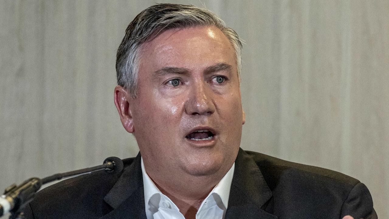 Eddie McGuire at Monday’s controversial press conference. Picture: Jake Nowakowski