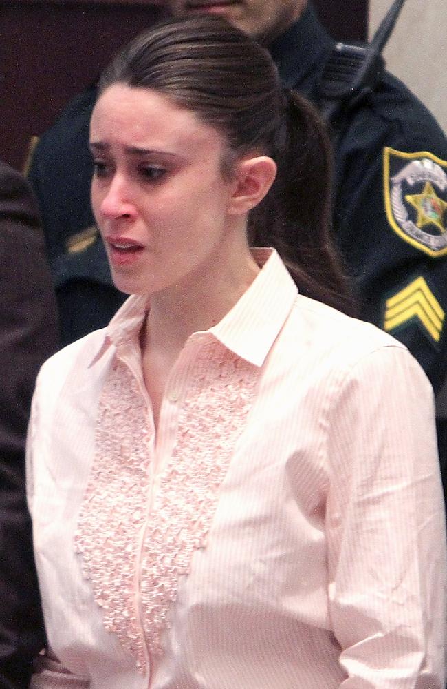 Casey Anthony reacts to being found not guilty on murder charges. Picture: Joe Burbank-Pool/Getty Images.