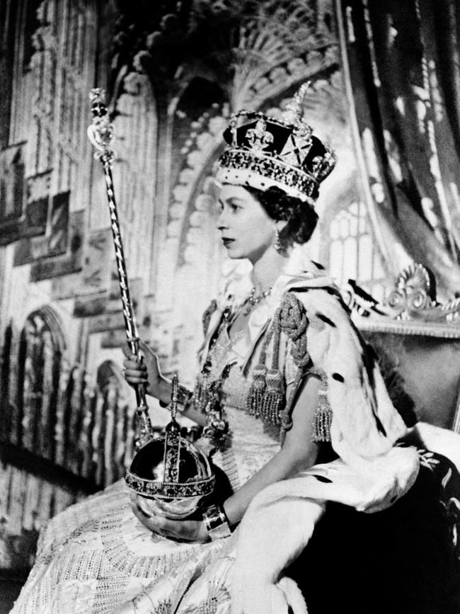 The Queen Elizabeth II poses on her Coronation day. Charles' will be a much simpler affair. Picture: Supplied